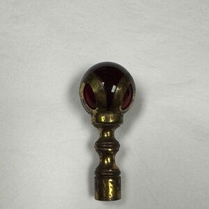 Antique Art Deco Red Glass Ball & Brass Lamp Light Finial Standard Screw Mount